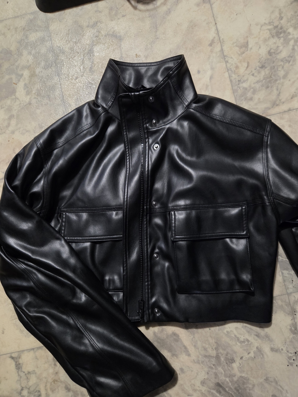 ALO Yoga Black Vegan Leather Cropped Jacket